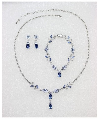 Formal Rhinestone Floral Necklace Bracelet Earrings Set Blue $19.12 Jewelry Sets