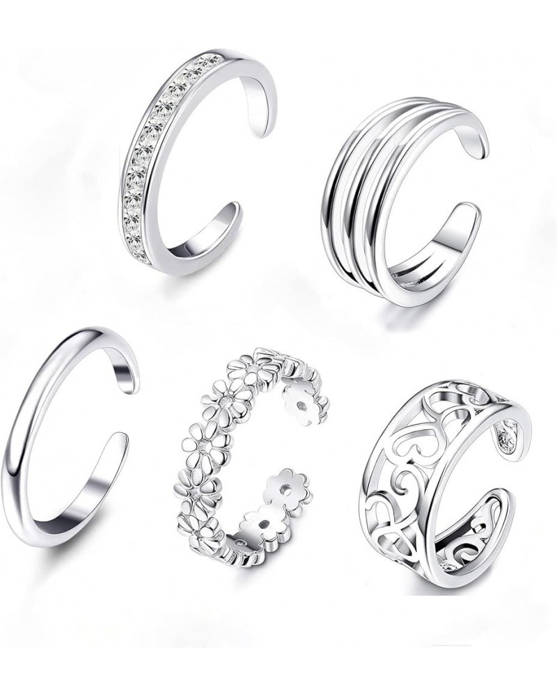 5PCS Adjustable Toe Ring for Women Girls Open Tail Ring Band Hawaiian Foot Jewelry B:Silver Tone $9.85 Body Jewelry