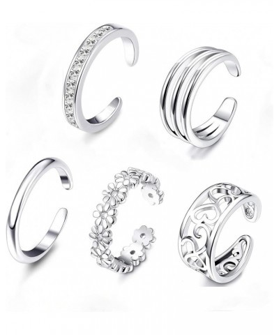 5PCS Adjustable Toe Ring for Women Girls Open Tail Ring Band Hawaiian Foot Jewelry B:Silver Tone $9.85 Body Jewelry