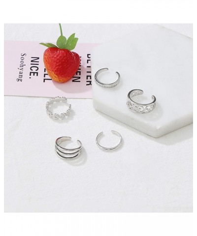 5PCS Adjustable Toe Ring for Women Girls Open Tail Ring Band Hawaiian Foot Jewelry B:Silver Tone $9.85 Body Jewelry