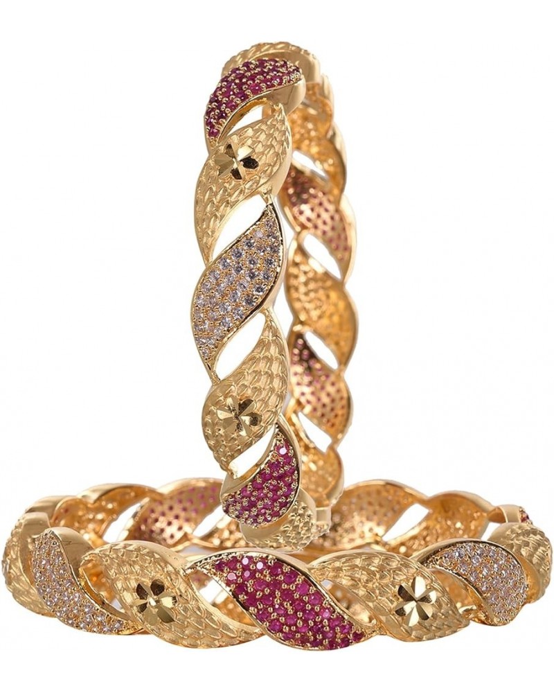 CZ Zirconia Gold Polish Red Diamond Bollywood Indian Bangles Kada Jewelry Women Red 2.8 Inches $11.60 Bracelets