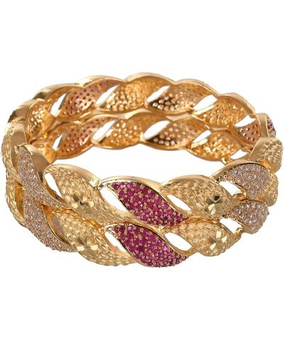 CZ Zirconia Gold Polish Red Diamond Bollywood Indian Bangles Kada Jewelry Women Red 2.8 Inches $11.60 Bracelets