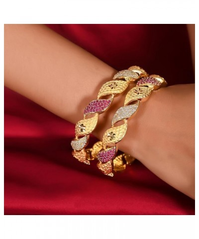 CZ Zirconia Gold Polish Red Diamond Bollywood Indian Bangles Kada Jewelry Women Red 2.8 Inches $11.60 Bracelets