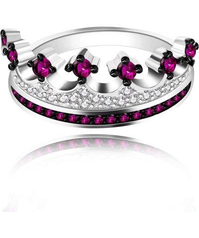 Platinum Plated Black White CZ Princess Crown Tiara Ring Wedding Promise Jewelry for Women Y983 Red $8.54 Rings