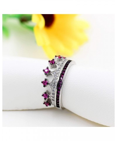 Platinum Plated Black White CZ Princess Crown Tiara Ring Wedding Promise Jewelry for Women Y983 Red $8.54 Rings