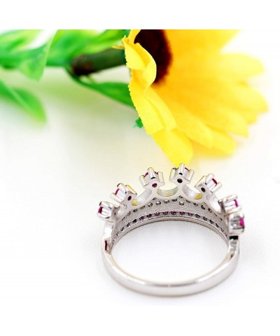 Platinum Plated Black White CZ Princess Crown Tiara Ring Wedding Promise Jewelry for Women Y983 Red $8.54 Rings