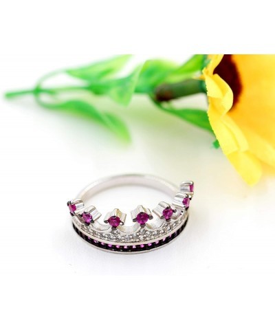 Platinum Plated Black White CZ Princess Crown Tiara Ring Wedding Promise Jewelry for Women Y983 Red $8.54 Rings