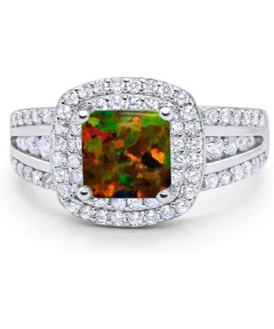 Halo Art Deco Wedding Engagement Ring Princess Cut Round Cubic Zirconia 925 Sterling Silver Lab Created Black Opal $13.86 Rings