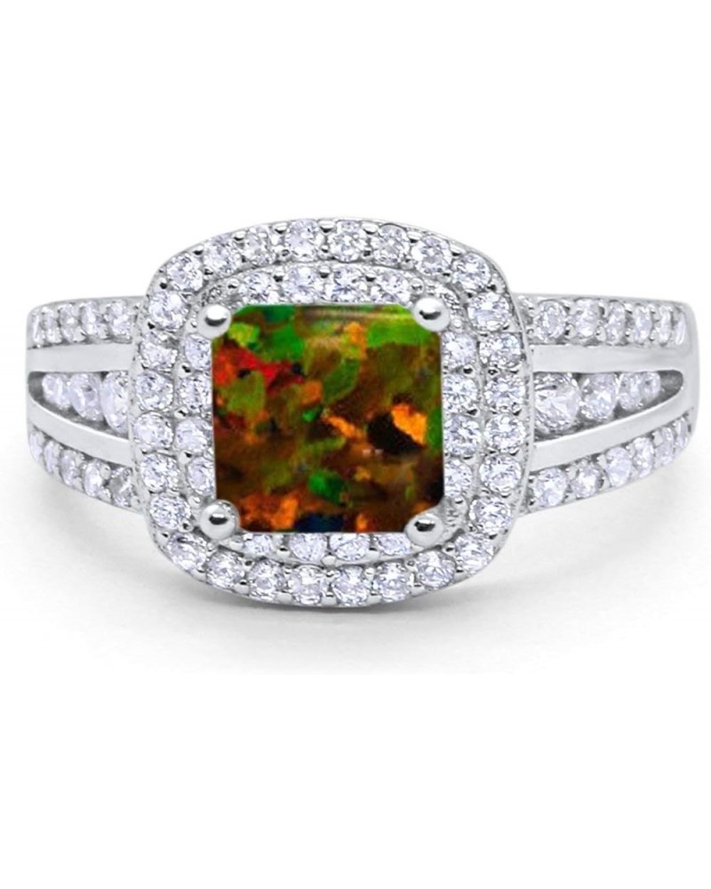 Halo Art Deco Wedding Engagement Ring Princess Cut Round Cubic Zirconia 925 Sterling Silver Lab Created Black Opal $13.86 Rings