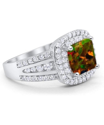 Halo Art Deco Wedding Engagement Ring Princess Cut Round Cubic Zirconia 925 Sterling Silver Lab Created Black Opal $13.86 Rings