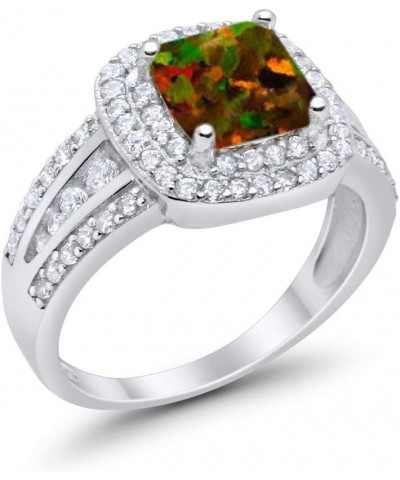 Halo Art Deco Wedding Engagement Ring Princess Cut Round Cubic Zirconia 925 Sterling Silver Lab Created Black Opal $13.86 Rings