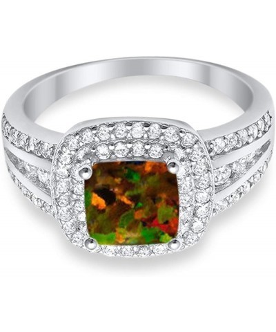 Halo Art Deco Wedding Engagement Ring Princess Cut Round Cubic Zirconia 925 Sterling Silver Lab Created Black Opal $13.86 Rings