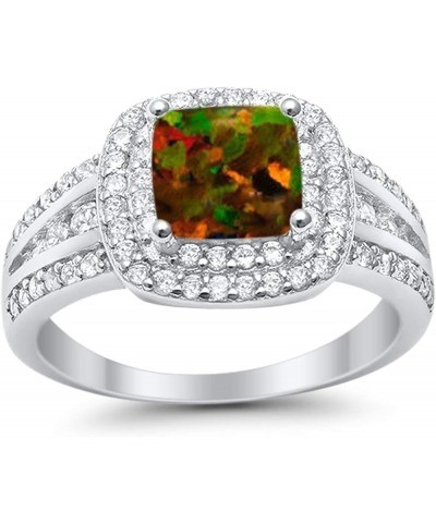 Halo Art Deco Wedding Engagement Ring Princess Cut Round Cubic Zirconia 925 Sterling Silver Lab Created Black Opal $13.86 Rings