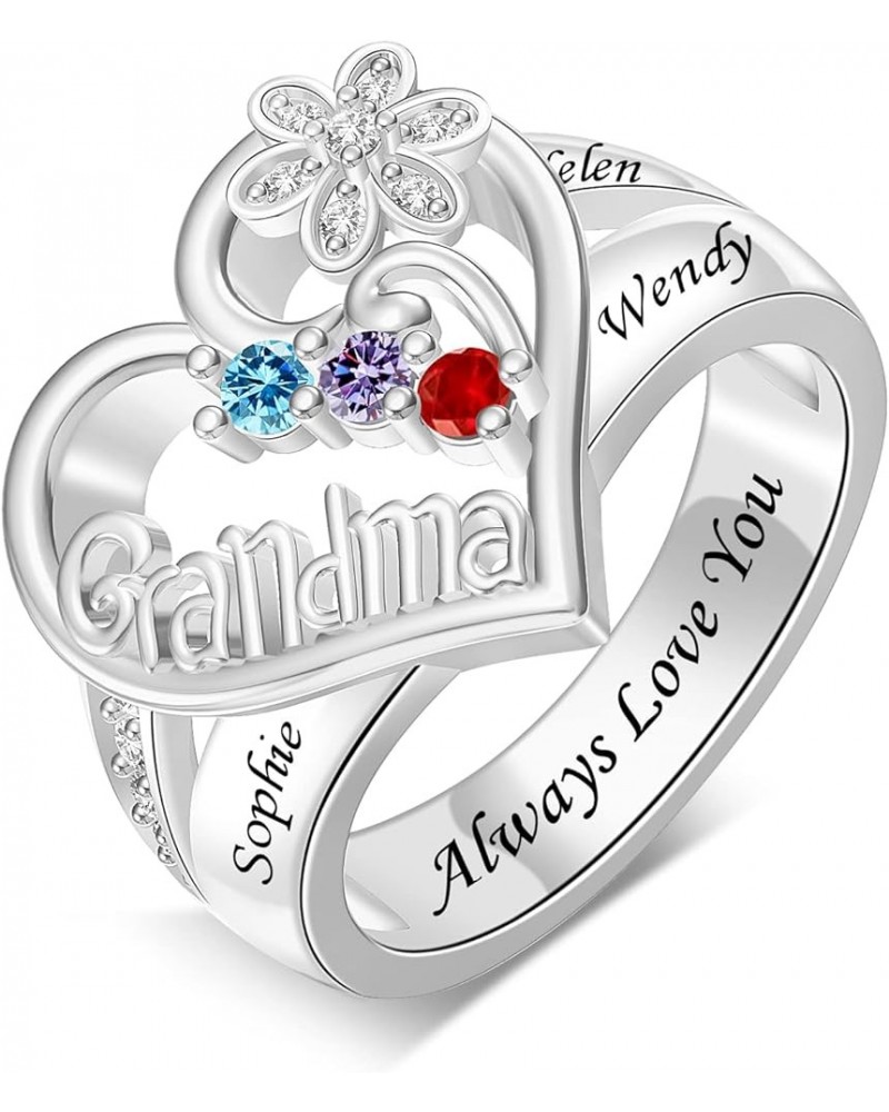 Personalized Grandma Ring with 1-8 Birthstones & Names Engraved Mothers Ring Grandmother Rings for Women Customized Jewelry f...