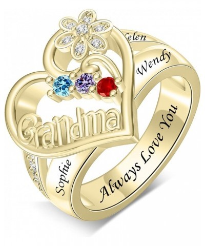 Personalized Grandma Ring with 1-8 Birthstones & Names Engraved Mothers Ring Grandmother Rings for Women Customized Jewelry f...