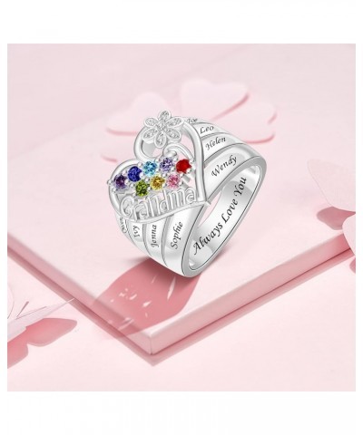 Personalized Grandma Ring with 1-8 Birthstones & Names Engraved Mothers Ring Grandmother Rings for Women Customized Jewelry f...