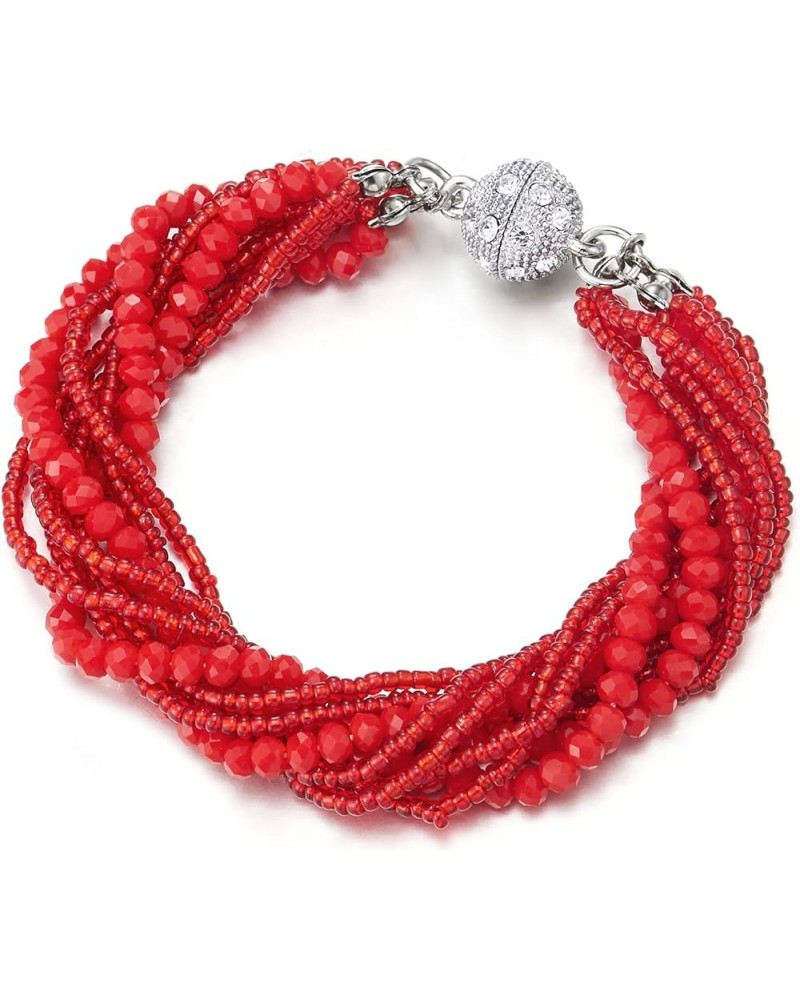 Multi-Layer Beads Crystal Braided Chain Choker Collar Magnetic Clasp,Statement Necklace, Bracelet A2-Bracelet Red Color $11.6...