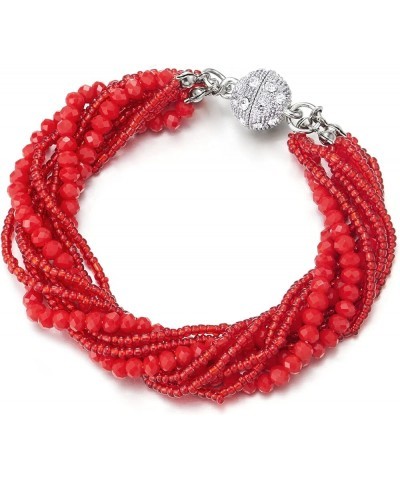 Multi-Layer Beads Crystal Braided Chain Choker Collar Magnetic Clasp,Statement Necklace, Bracelet A2-Bracelet Red Color $11.6...