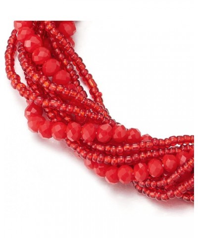 Multi-Layer Beads Crystal Braided Chain Choker Collar Magnetic Clasp,Statement Necklace, Bracelet A2-Bracelet Red Color $11.6...