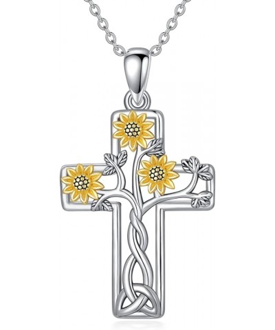 Cross Necklace for Women 925 Sterling Silver I Love You Necklace Religious Jewelry with Gift Box for Mother Daughter Sunflowe...