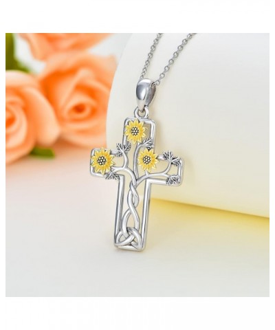 Cross Necklace for Women 925 Sterling Silver I Love You Necklace Religious Jewelry with Gift Box for Mother Daughter Sunflowe...