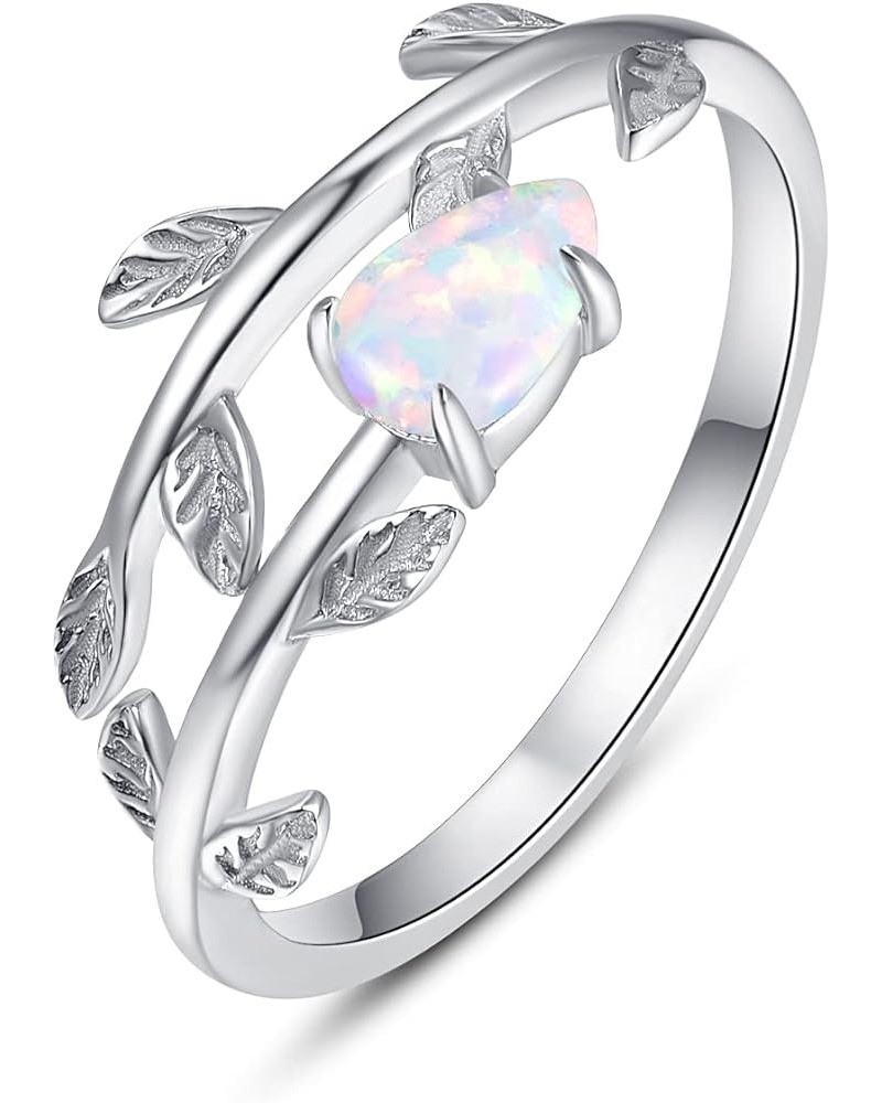 925 Sterling Silver Leaf Ring White Opal Moonstone Rings Adjustable Open Ring for Women with Jewelry Box Size 7-9 White Opal ...