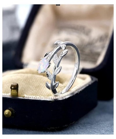 925 Sterling Silver Leaf Ring White Opal Moonstone Rings Adjustable Open Ring for Women with Jewelry Box Size 7-9 White Opal ...