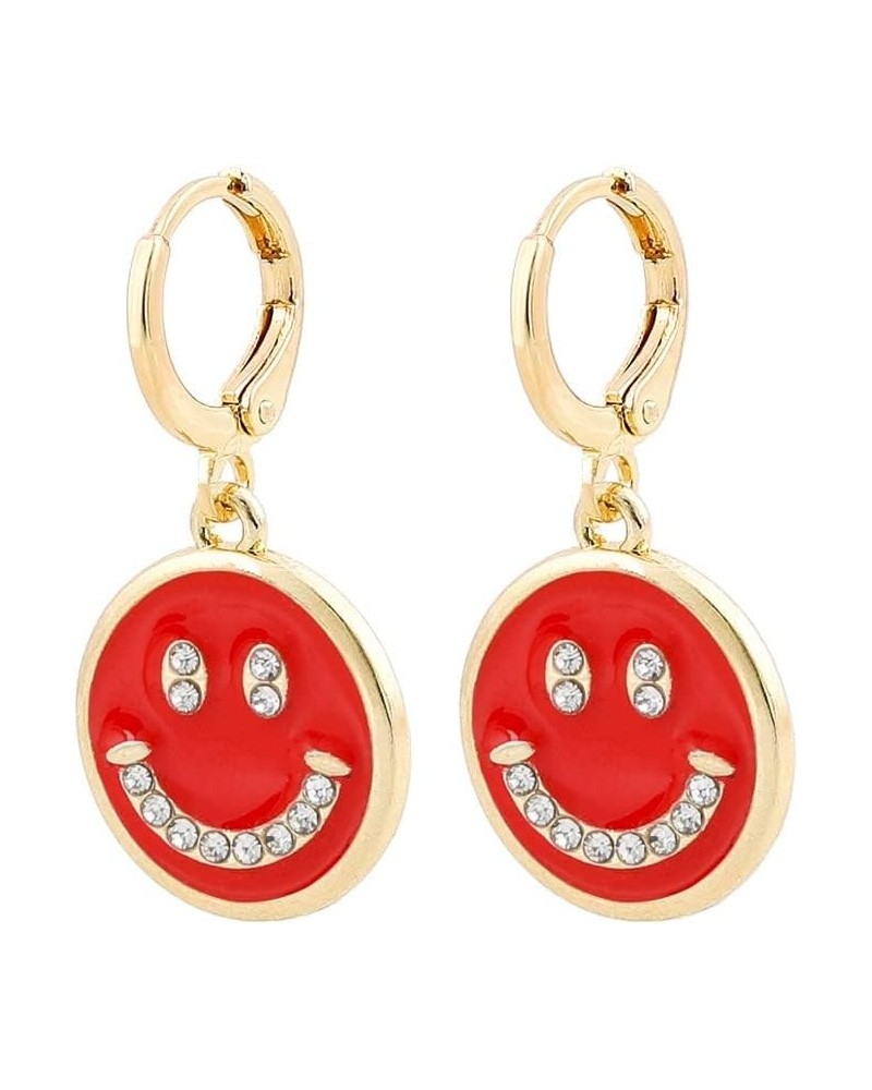 Cute Round Smiley Face Drop Earrings For Women Multicolor Enamel Funny Smile Face Hoop Earrings Charm Circle Earrings Jewelry...