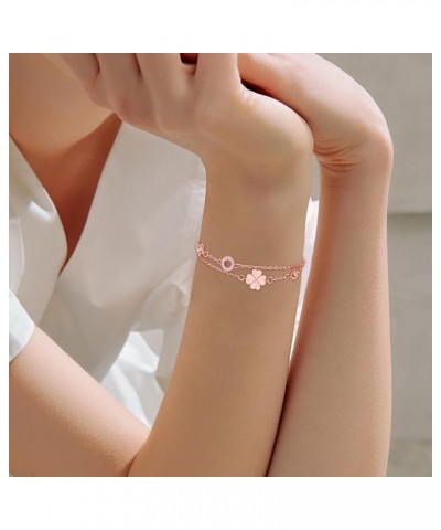 18K Gold Plated Bracelet for Women Copper Adjustable Layered Line Lucky Clover Charm Chain Bracelets for Girls Mother's Day G...