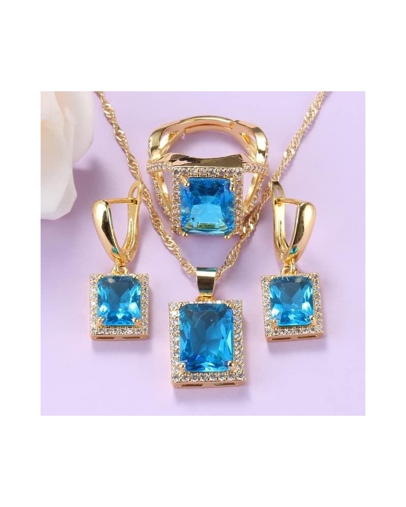 African Yellow-Gold Color Jewelry Sets for Women Black Cubic Zirocnia Ring with Earrings Sets Sky Blue 7 $15.93 Jewelry Sets