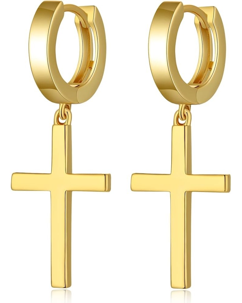 18K White Gold Plated Cross Earrings for Men Women S925 Sterling Silver Dangle Hoop Drop Earrings - Silver, Black and Gold A:...