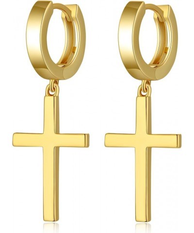 18K White Gold Plated Cross Earrings for Men Women S925 Sterling Silver Dangle Hoop Drop Earrings - Silver, Black and Gold A:...