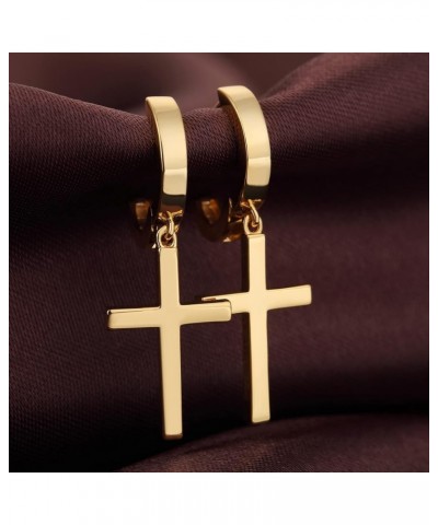 18K White Gold Plated Cross Earrings for Men Women S925 Sterling Silver Dangle Hoop Drop Earrings - Silver, Black and Gold A:...