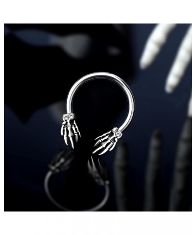 Skeleton Hand Septum Rings 16G Black Daith Earrings Halloween Septum Jewelry Clear CZ Surgical Steel 316L Helix Earring Carti...