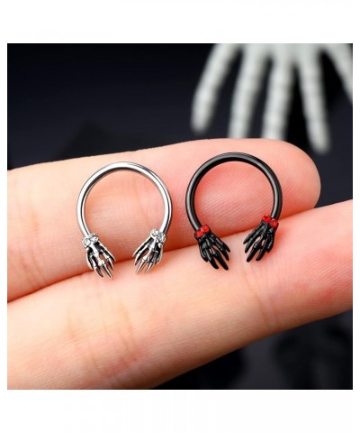 Skeleton Hand Septum Rings 16G Black Daith Earrings Halloween Septum Jewelry Clear CZ Surgical Steel 316L Helix Earring Carti...