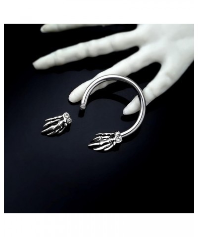 Skeleton Hand Septum Rings 16G Black Daith Earrings Halloween Septum Jewelry Clear CZ Surgical Steel 316L Helix Earring Carti...