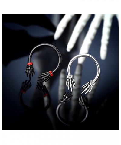 Skeleton Hand Septum Rings 16G Black Daith Earrings Halloween Septum Jewelry Clear CZ Surgical Steel 316L Helix Earring Carti...