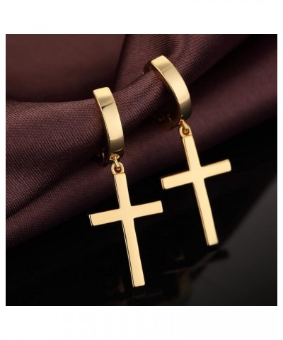 18K White Gold Plated Cross Earrings for Men Women S925 Sterling Silver Dangle Hoop Drop Earrings - Silver, Black and Gold A:...