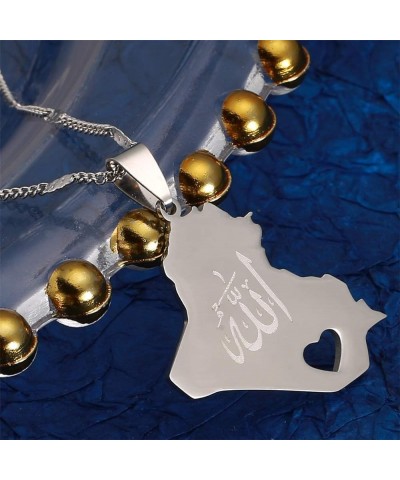 Stainless Steel Republic of Iraq Map Pendant Necklace Gold Color Allah Name Pendant Allah Heart Jewelry silver $8.27 Necklaces