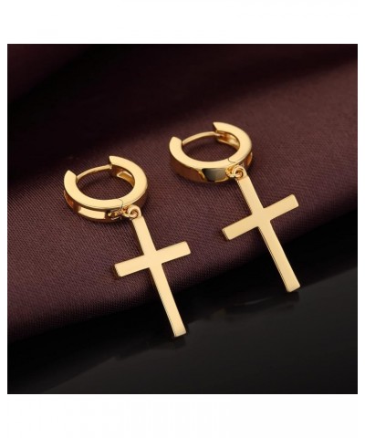 18K White Gold Plated Cross Earrings for Men Women S925 Sterling Silver Dangle Hoop Drop Earrings - Silver, Black and Gold A:...