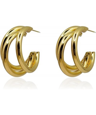 Chunky Gold Hoop Earrings Thick Half Open Hoop Huggie Earring for Women Style-D,Triple-G $7.64 Earrings