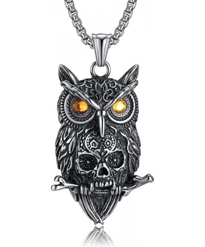 Mens Womens Viking Gothic Luck Bird Owl Skull Pendant - Gold Ghost Grim Reaper Hiphop Stainless Steel Necklace Gift Silver $1...