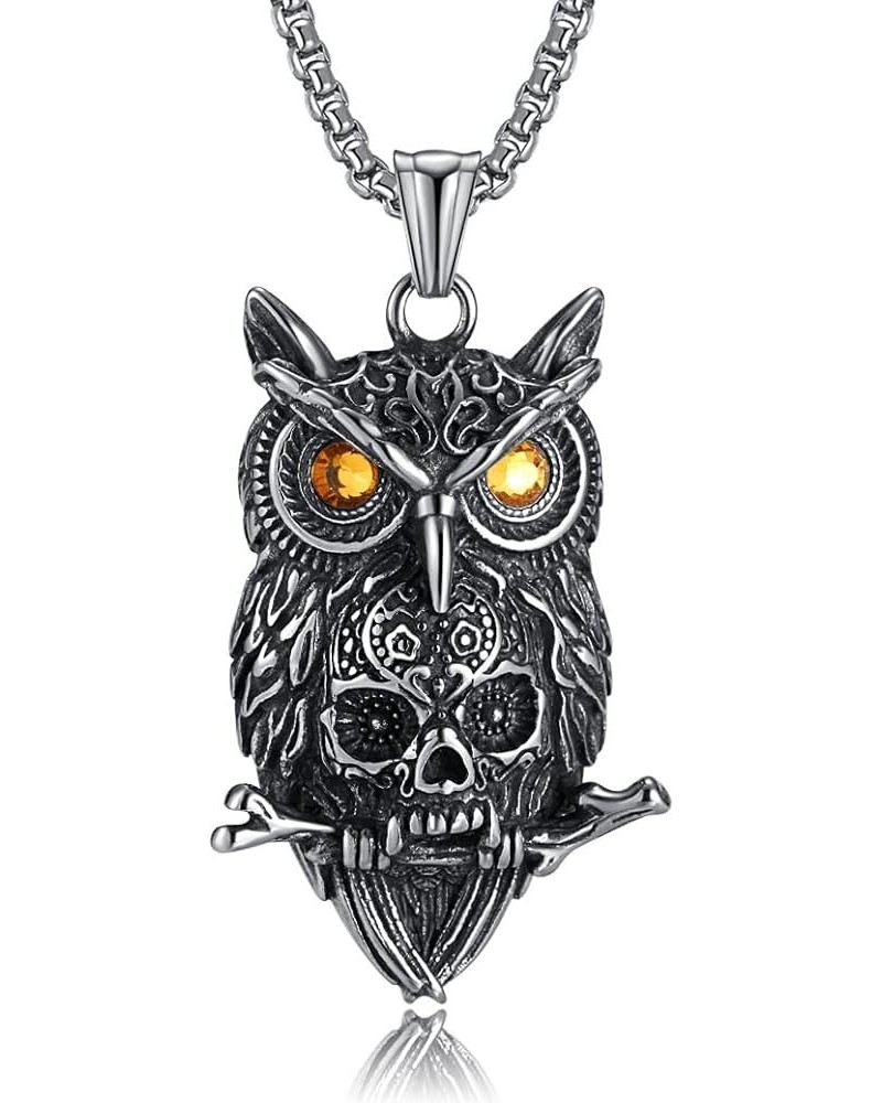 Mens Womens Viking Gothic Luck Bird Owl Skull Pendant - Gold Ghost Grim Reaper Hiphop Stainless Steel Necklace Gift Silver $1...