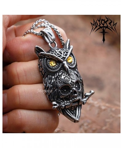 Mens Womens Viking Gothic Luck Bird Owl Skull Pendant - Gold Ghost Grim Reaper Hiphop Stainless Steel Necklace Gift Silver $1...