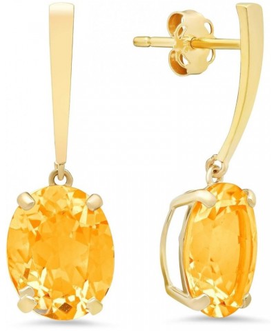 14k White or Yellow Gold Oval Cut Gemstone Drop Dangle Earrings for Women with 10mm x 8mm Birthstone and Push Back Citrine $1...