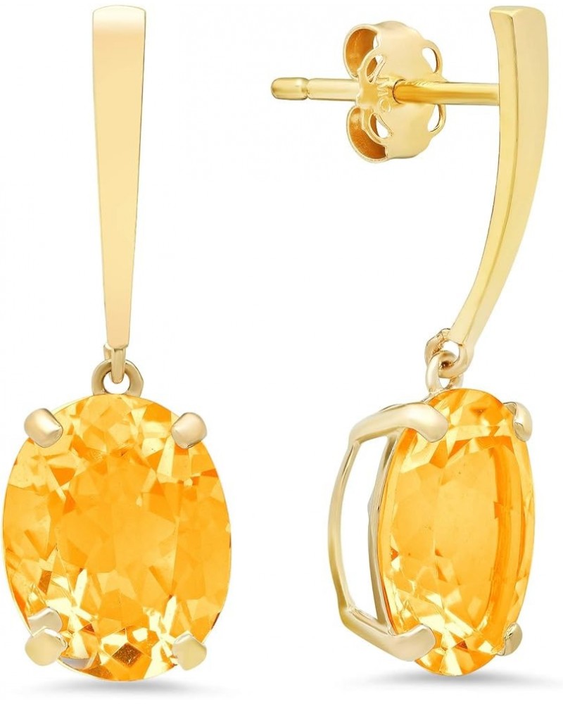 14k White or Yellow Gold Oval Cut Gemstone Drop Dangle Earrings for Women with 10mm x 8mm Birthstone and Push Back Citrine $1...