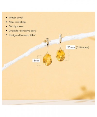 14k White or Yellow Gold Oval Cut Gemstone Drop Dangle Earrings for Women with 10mm x 8mm Birthstone and Push Back Citrine $1...