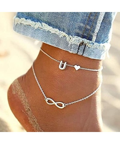 Infinity Heart Letter Anklets For Women Silver Chain Ankle Initial Bracelet Jewelry Gift Ladies Bracelets h 2 $6.04 Anklets