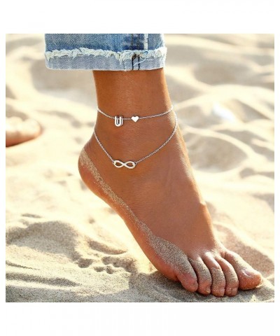 Infinity Heart Letter Anklets For Women Silver Chain Ankle Initial Bracelet Jewelry Gift Ladies Bracelets h 2 $6.04 Anklets