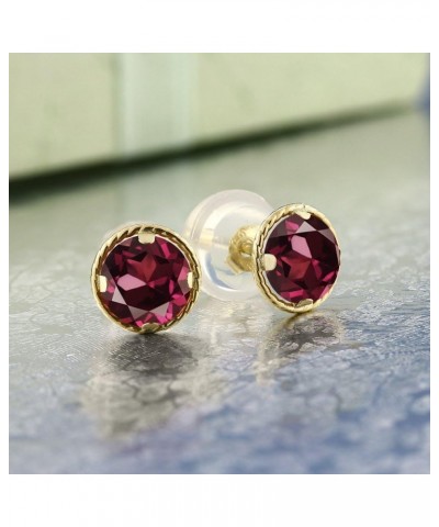 14K Yellow Gold Red Rhodolite Garnet Stud Earrings For Women (0.74 Cttw, Gemstone Birthstone, Round 4MM) $43.20 Earrings